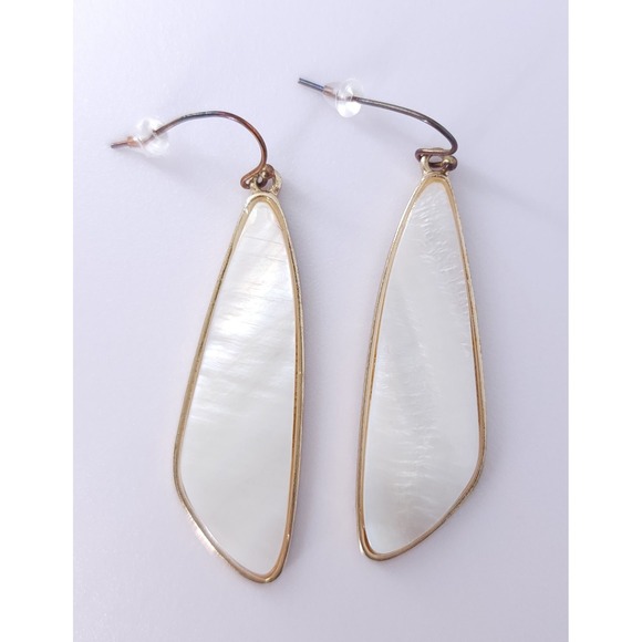 Jewelry - Mother of Pearl Inlay Drop Earrings White Gold Wing Minimal Boho Coastal‎ Luxury